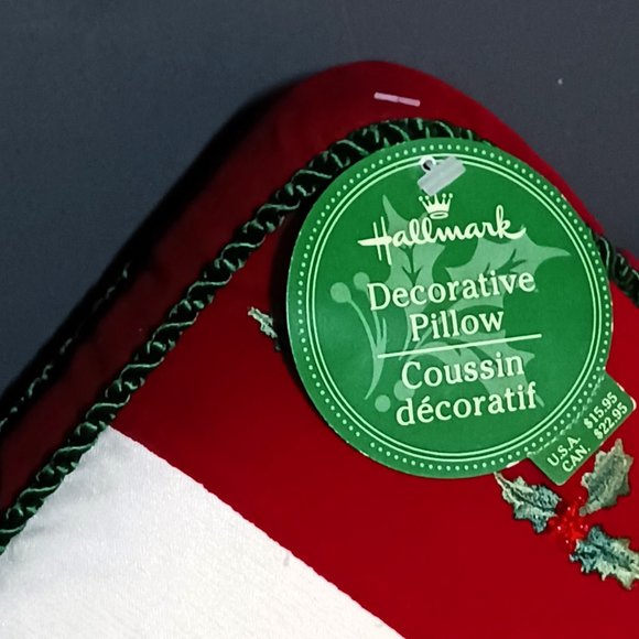 Christmas Holiday Red Velvet Holly Berries Friendship Pillow Hallmark 12 x 7 NWT - Picture 4 of 4